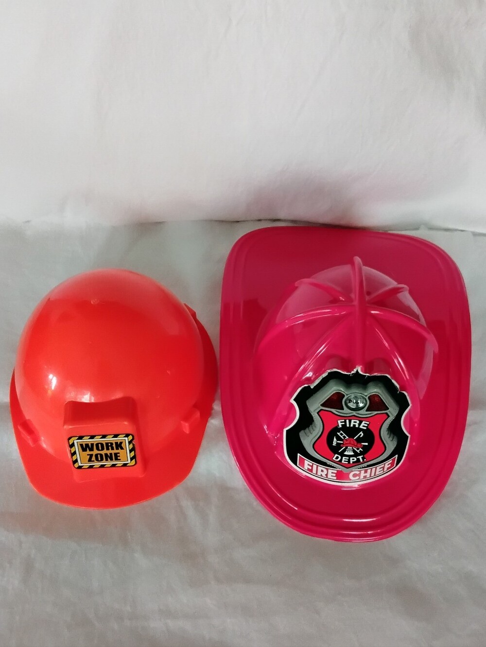 Kids Red Fire Chief Helmet & Orange Work Zone Hard Hat Toy Set